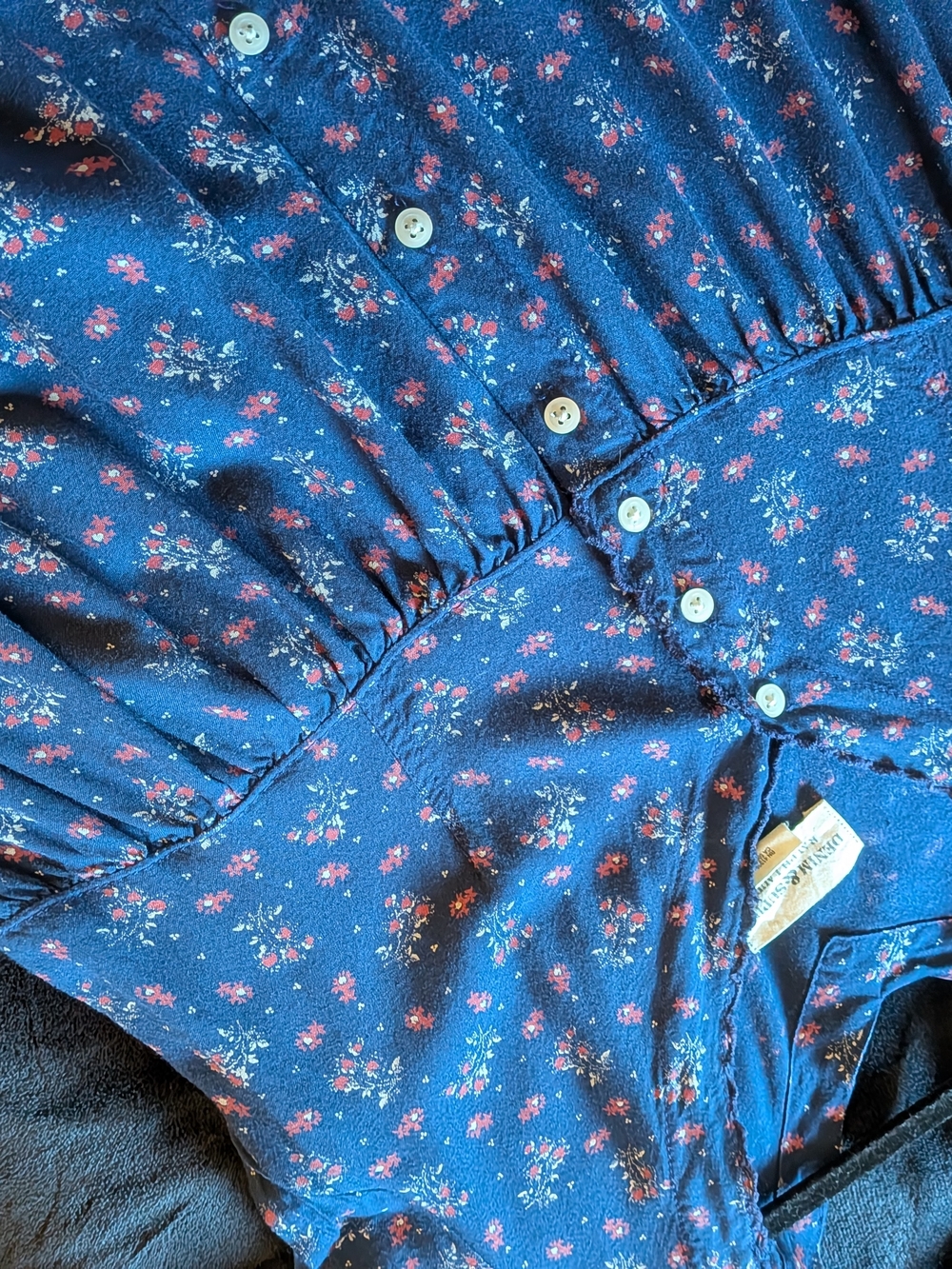 Denim & Supply Ralph Lauren Navy Blue Floral Midi Dress babydoll 90s Vintage - Picture 4 of 9